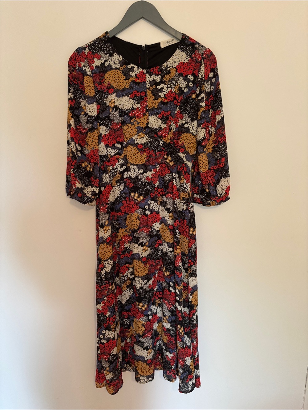 Floral Print Midi Dress with Three-Quarter Sleeves
